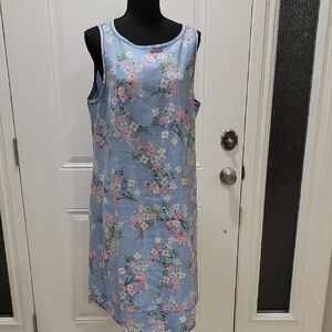 J. Jill Love Linen Floral Sleeveless Midi Dress in Light Blue